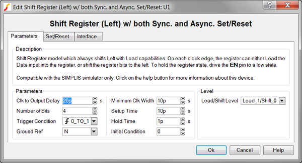 Shift Register (Left) with both Async and Sync Set/Reset Parameters