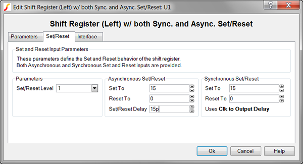 Shift Register (Left) with both Async and Sync Set/Reset Set/Reset Parameters