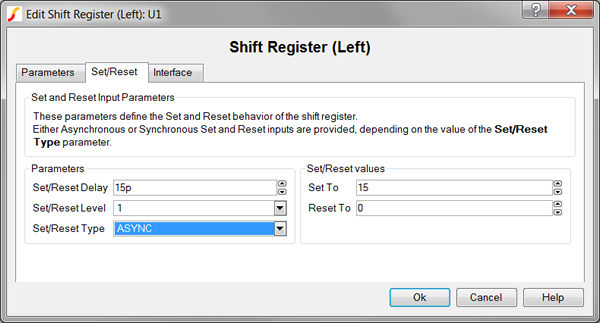 Shift Register (Left) Set/Reset Parameters