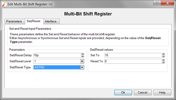 Shift Register (Multi-bit) Set/Reset Parameters