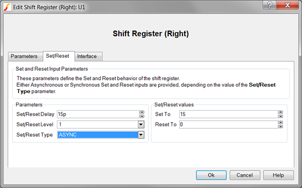 Shift Register (Right) Set/Reset Parameters