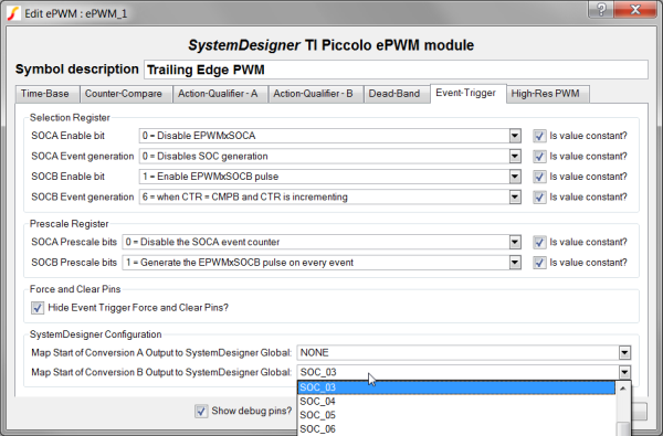 ePWM Dialog Showing Start of Conversion